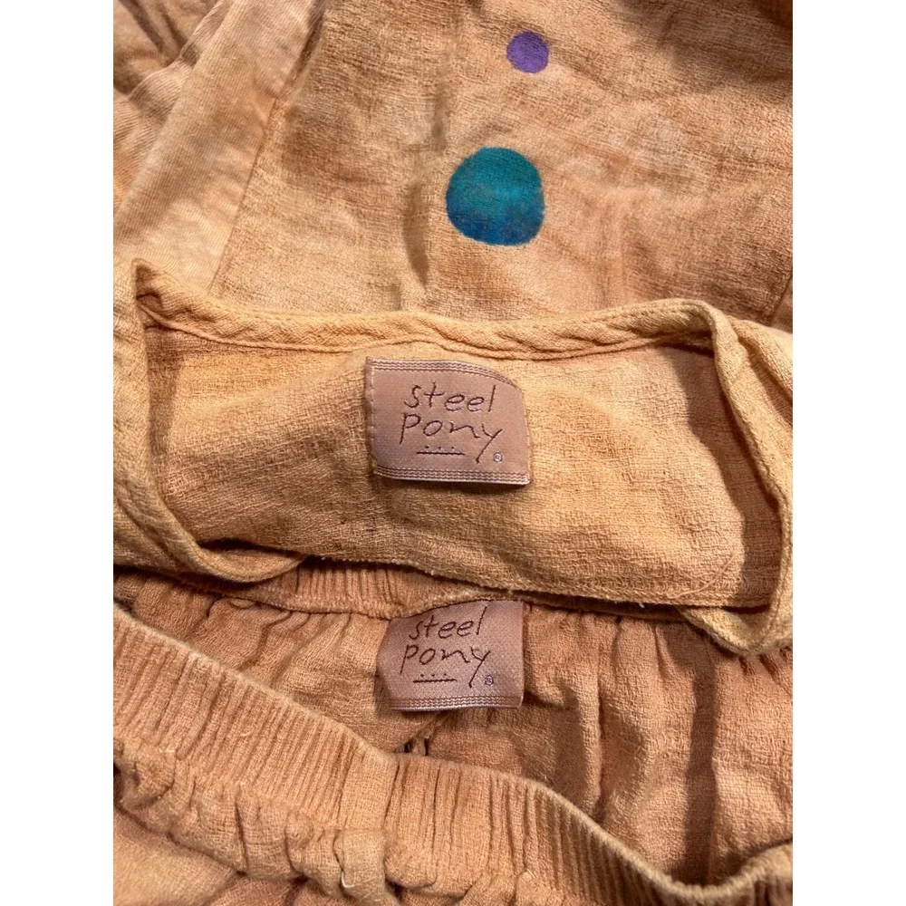 VTG Cotton Gauze Set Wide Leg Lagenlook Boho Cotton Hippie Western Tribal Artsy
